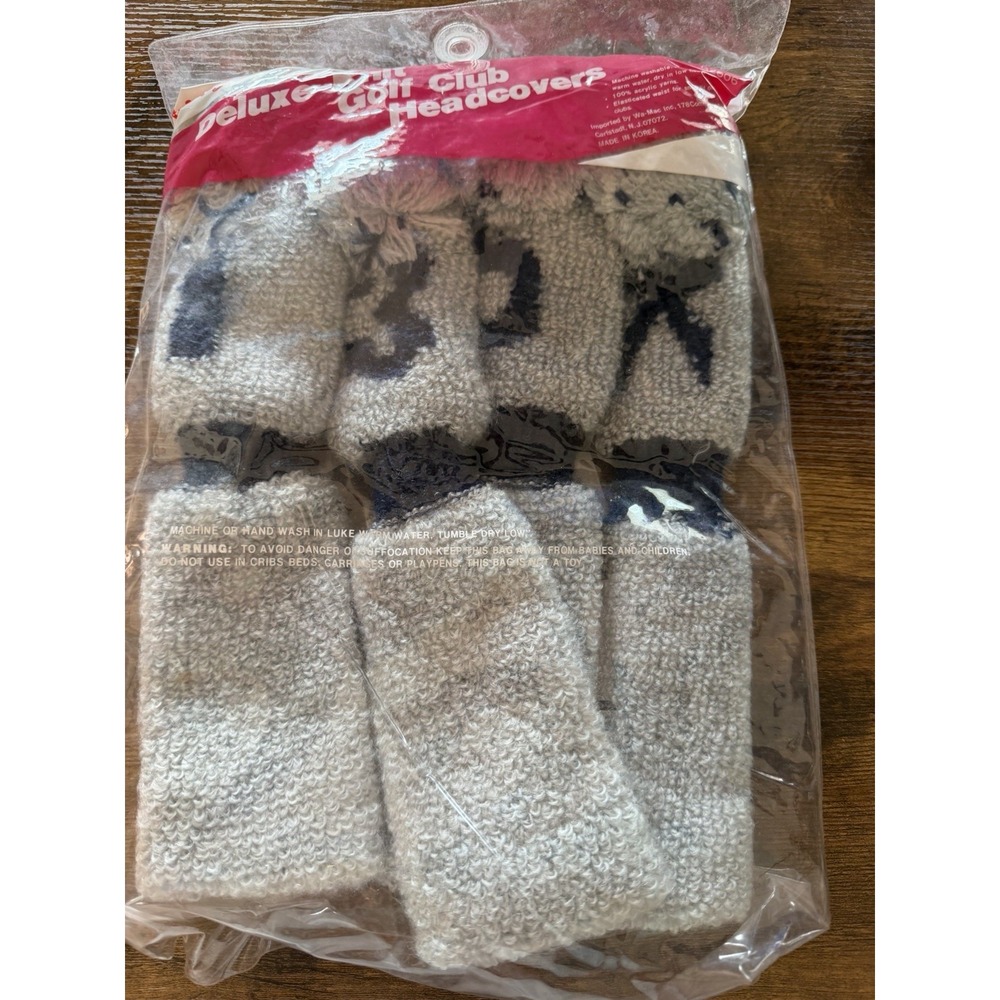 NIB vintage knit pom-pom golf club headcovers numbered club markings